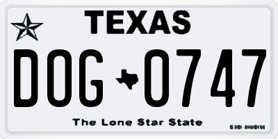 TX license plate DOG0747