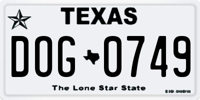 TX license plate DOG0749