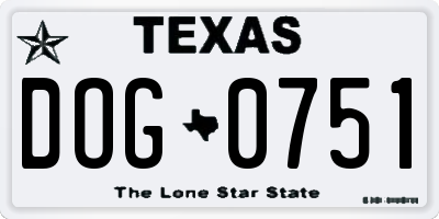 TX license plate DOG0751