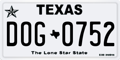 TX license plate DOG0752