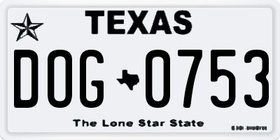 TX license plate DOG0753