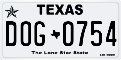 TX license plate DOG0754