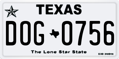 TX license plate DOG0756