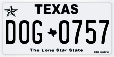 TX license plate DOG0757
