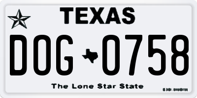 TX license plate DOG0758