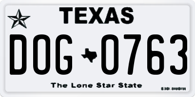 TX license plate DOG0763