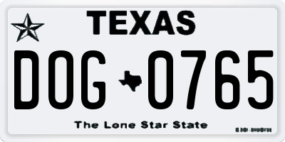 TX license plate DOG0765