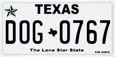 TX license plate DOG0767
