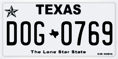 TX license plate DOG0769
