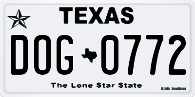 TX license plate DOG0772