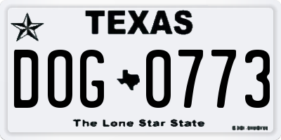 TX license plate DOG0773