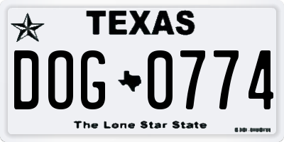 TX license plate DOG0774
