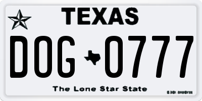 TX license plate DOG0777