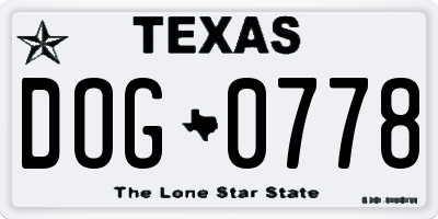 TX license plate DOG0778