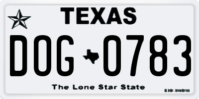 TX license plate DOG0783