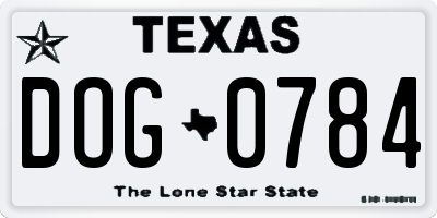 TX license plate DOG0784