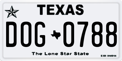 TX license plate DOG0788