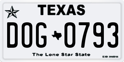 TX license plate DOG0793