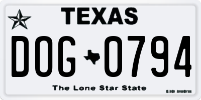 TX license plate DOG0794