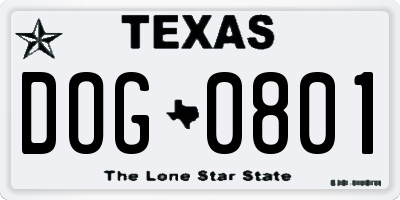 TX license plate DOG0801