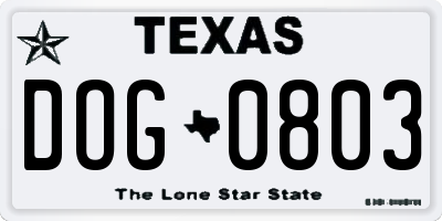 TX license plate DOG0803