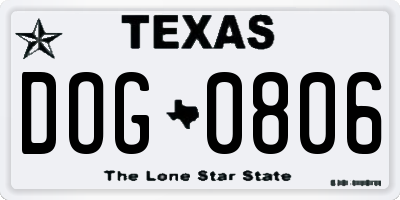 TX license plate DOG0806