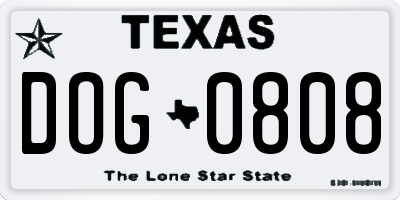 TX license plate DOG0808