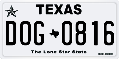 TX license plate DOG0816