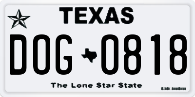 TX license plate DOG0818