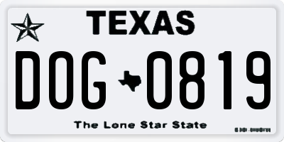 TX license plate DOG0819