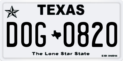 TX license plate DOG0820