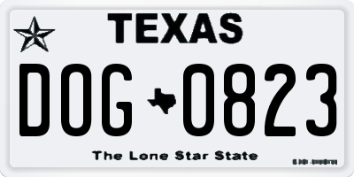 TX license plate DOG0823