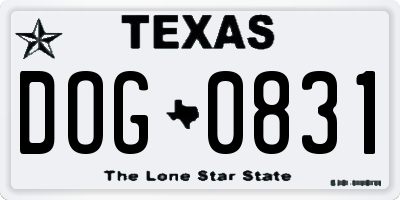 TX license plate DOG0831