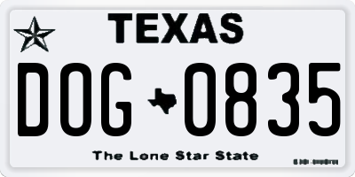 TX license plate DOG0835