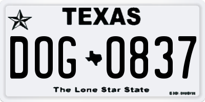 TX license plate DOG0837