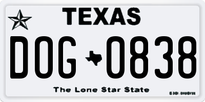 TX license plate DOG0838