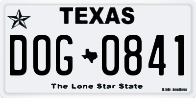 TX license plate DOG0841