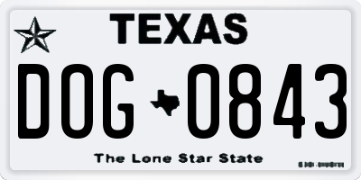 TX license plate DOG0843