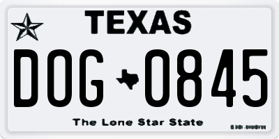 TX license plate DOG0845