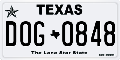 TX license plate DOG0848