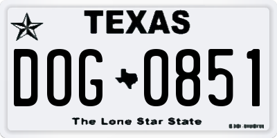 TX license plate DOG0851