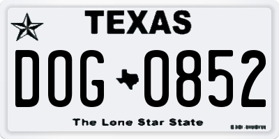 TX license plate DOG0852