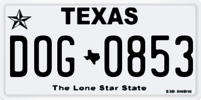 TX license plate DOG0853