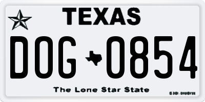 TX license plate DOG0854