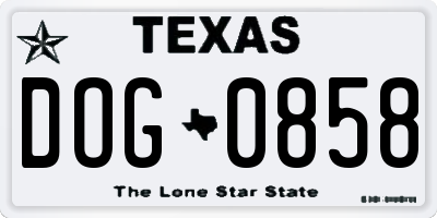 TX license plate DOG0858