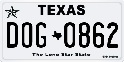 TX license plate DOG0862