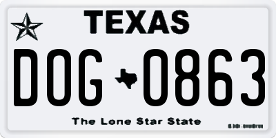 TX license plate DOG0863