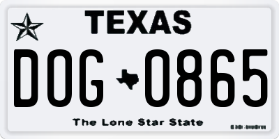 TX license plate DOG0865