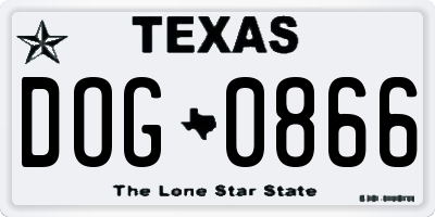TX license plate DOG0866