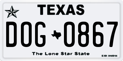 TX license plate DOG0867